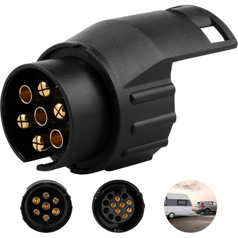Adaptateur de remorque 7 Broches vers 13 Broches Adaptateur 12 V pour Attelage de Remorque de Voiture Accessoire Universel pour remorques, Voitures, camions et caravanes (1/5)