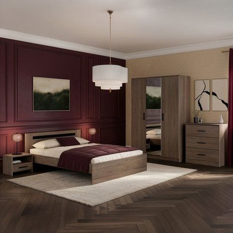 CHAMBRE COMPLETE ADULTE - AZUKA - ORMETORRÉFIÉ - LIT 140 X 190 CM - 2 CHEVETS - 1 COMMODE - 1 ARMOIRE - PARISOT