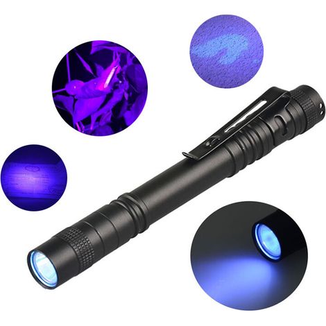 Tragbare schwarze UV-LED-Taschenlampe 395 nm, stiftförmige Taschenlampe, stiftförmige Clip-on-Taschenlampe