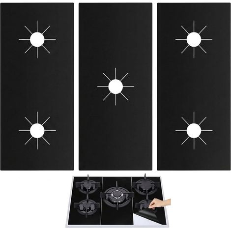3 Pièces Protections de Cuisinière à Gaz Anti-Adhésives 53x27cm,5 Trous,Résistantes à la Chaleur et Lavables,Housses de Protection Anti-Saleté pour Nettoyage Rapide de la Cuisinière (1/5)