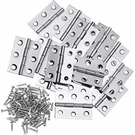 10 charnières en acier inoxydable de 3 pouces, connecteurs de charnières pliantes pour quincaillerie de meubles de maison, portes d'armoires et tiroirs (avec 60 vis de 3 x 12 mm)