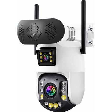 Caméra de Surveillance Extérieure WiFi 4K Ultra HD, Double Objectif et Double Vue, Zoom Numérique 50x, Vision Nocturne Couleur, Suivi Automatique,Haut-Parleur Bluetooth, Audio Bidirectionnel, Compatib (1/5)