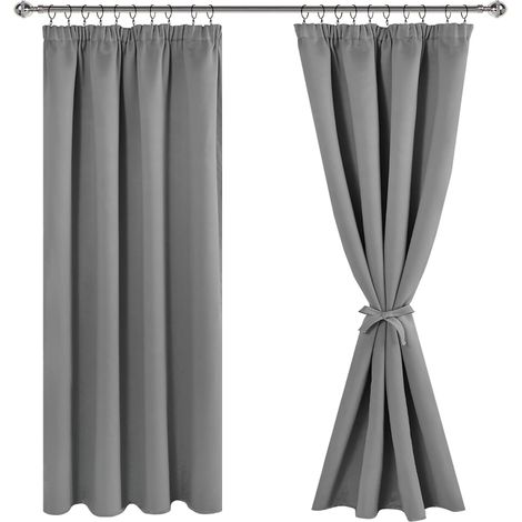 Rideaux Occultants Galon Fronceur pour Rail Lot de 2 Rideau Isolant Thermique Anti UV Double Rideaux Decoration Bloquer Lumiere pour Salon Chambre 140x175cm(LxH) Gris (1/5)