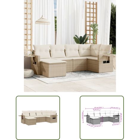 The Living Store Salon de jardin avec coussins 6 pcs beige résine tressée - Ensemble Salon De Jardin - Meuble Extérieur - Résine Tressée - Rotin Synthétique - Mobilier De Jardin (1/3)