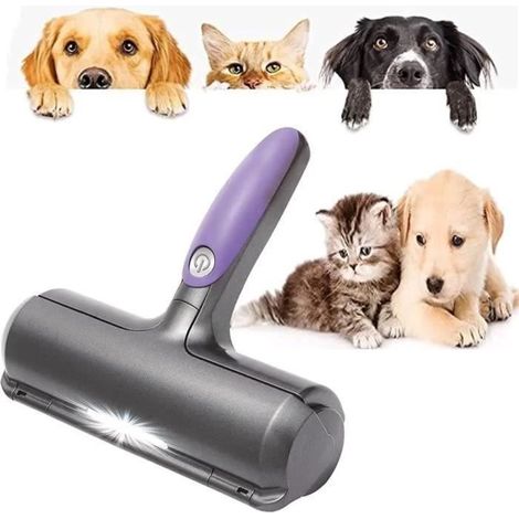 Brosse Anti Poils Animaux - Sweeper Brush - Réutilisable - Éclairage LED - Violet et Gris (1/4)