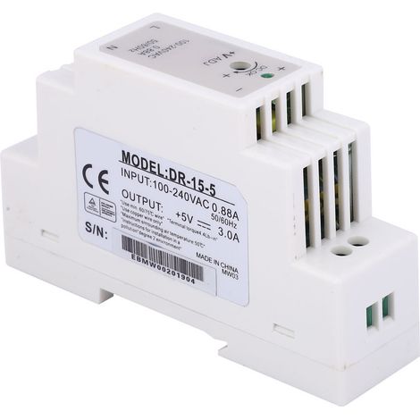 Alimentation à découpage DR-15-5 pour rail DIN, sortie unique, 15 W, 5 V, 3 A (1/3)