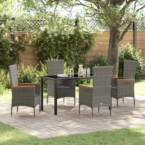 vidaXL Garden Dining Set with Cushion 5 pcs Grey Powder-Coated Steel (1/5)