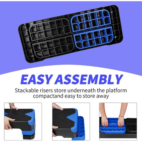 Plateforme Step Aérobic Réglable, Stepper Fitness avec Plateforme de Montée, 68,5 cm (27") et Hauteurs Ajustables 10/15/20 cm (4/6/8 Pouces), Bleu (1/5)