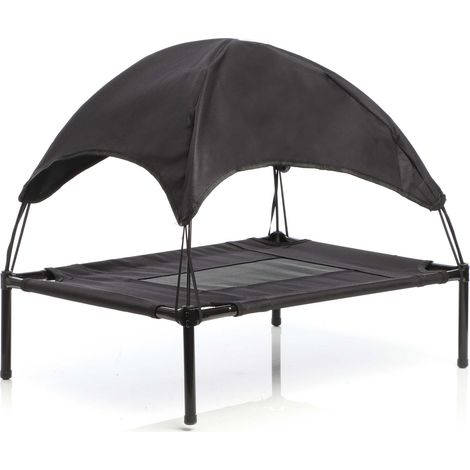 Wiltec Transat pour chiens et chats avec Toit – couleur Noire – XL / 122 x 91 x 95 cm – 50 kg max – en tissu Oxford – Lit de camp relaxant surélevé pour Animal domestique avec protection soleil