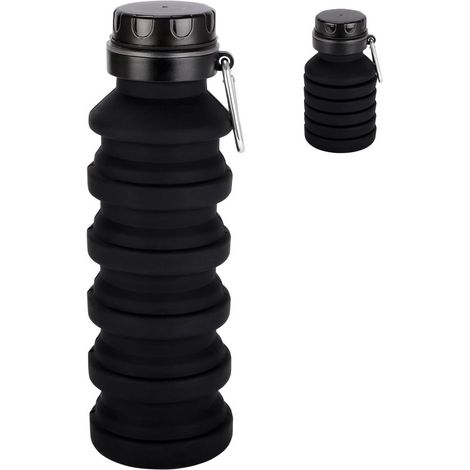 2 borracce pieghevoli in silicone nero da 500 ml/17 oz, pieghevoli, senza BPA e a prova di perdite, riutilizzabili e portatili, ideali per campeggio, escursionismo, palestra, sport, viaggi e attività (1/5)