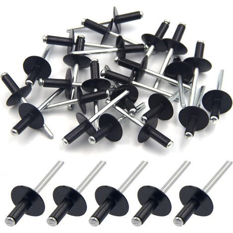 50pcs Rivets aveugles en aluminium à large aile 4.8mm x 12mm, paquet de 50 (Noir) (1/5)