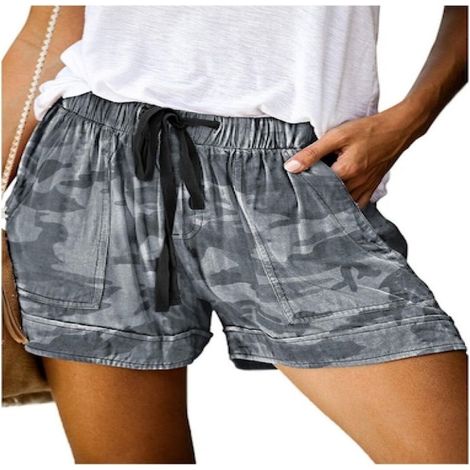 1 short pour femme, taille mi-haute, cordon de serrage, ceinture élastique, poches latérales et arrière, été (1/5)