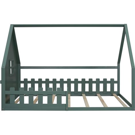 Letto a casetta per bambini 140 x 200 cm in pino e MDF verde con barriera (1/5)