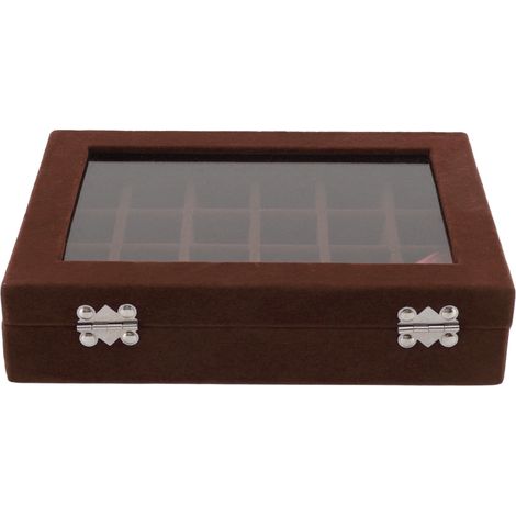 Boîte de Rangement 24 Cases pour Boucles d'Oreilles, Écrin à Bijoux avec Couvercle Transparent pour Bagues et Boucles, Marron (1/5)