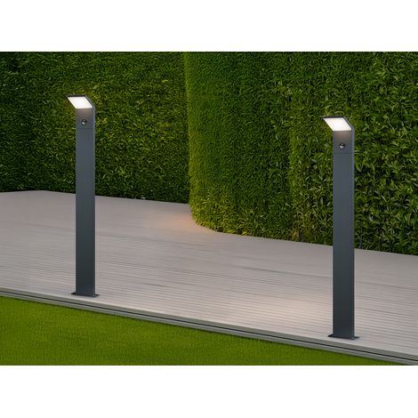 LED Pfostenleuchte mit Bewegungsmelder 2er SET Anthrazit IP54 H.100 cm (1/5)
