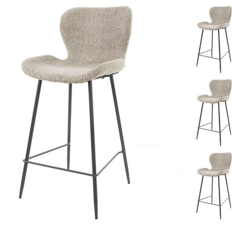 Lot de 4 chaises de bar 47x51x99 cm en tissu bouclette sable - SORAYA