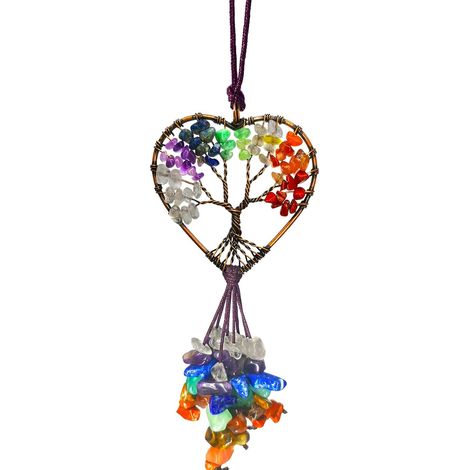 Árbol de la Vida del Corazón de Chakras de Cristal (7 piedras), amuleto espiritual de la suerte para la decoración de pared/coche. (1/4)