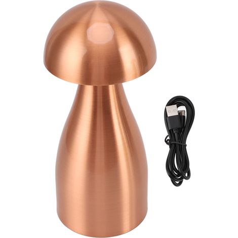 Ortviai Lampe de table champignon en métal rose doré, rechargeable sans fil, avec variateur tactile et 3 températures de lumière (1/5)