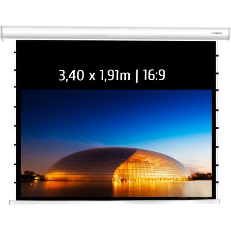 Ecran de projection motorisé tensionné 3,40 x 1,91m - Format 16:9 - Wi-Fi - Carter blanc (1/3)