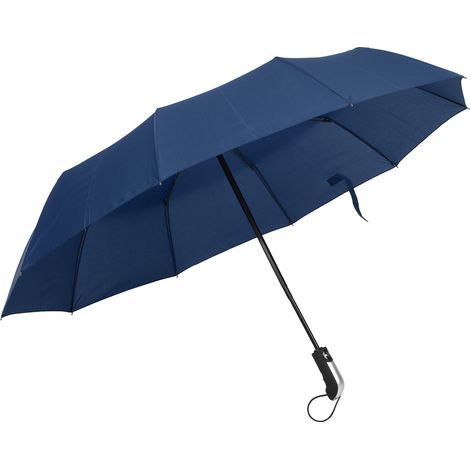 Automatic Umbrella Black Steel TenBones Folding HighDensity AntiCollision Compact Umbrella for Sunshade and Rain(Dark Blue ) (1/5)