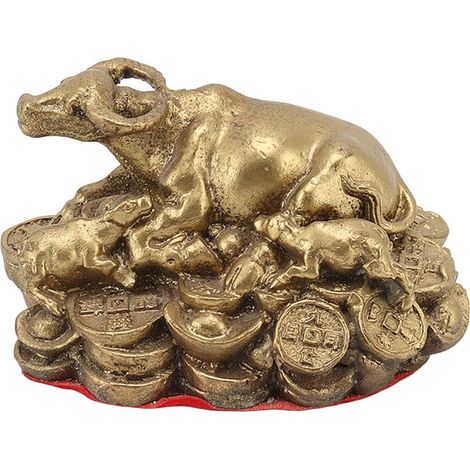 Estatua de toro de latón que atrae riqueza y buena suerte, decoración de toro hecha a mano, figura de toro para soporte de TV y escritorio.