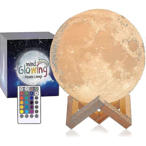 Lampe Lune 3D - Veilleuse élégante (12 cm), 16 couleurs LED à intensité variable, support en bois, télécommande tactile - Cadeau d'anniversaire original pour les enfants de 9 à 12 ans (1/5)