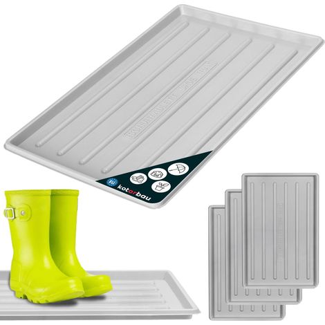 KOTARBAU® 3 Pièces Bac à Chaussures - Bac D'égouttement pour Chaussures - Plastique - 45 x 30 cm - Gris - Imperméable - Plateau Égouttoir à Bord Surélevé - pour Couloir (1/5)