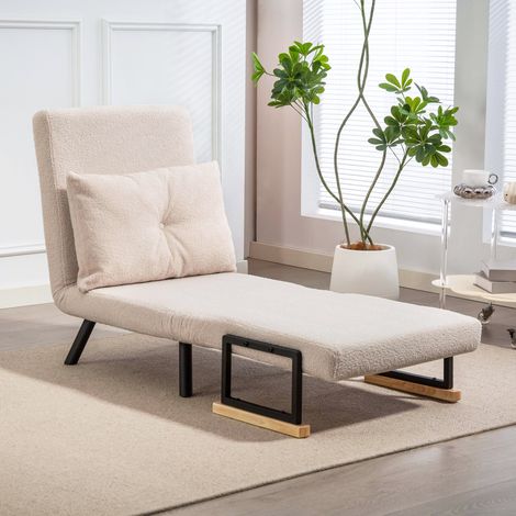 Divano letto singolo pieghevole, divano letto convertibile 4 in 1 con schienale regolabile in 5 posizioni e cuscino, 63x73x81 cm, beige (1/5)