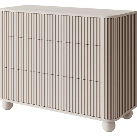Selsey Arvello - Kommode mit 3 Schubladen, gerillt auf Kugelfüßen, greige, 93 cm