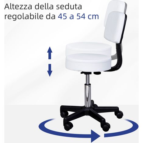 Tabouret pivotant blanc cuir PU, réglable en hauteur, avec dossier, roulettes, idéal pour maison ou local commercial (1/5)