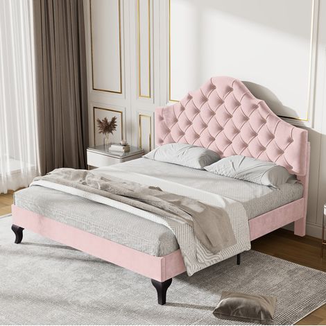 Bett Polsterbett 140 200 mit Kopfteil Samt Rosa OKMYHOME (1/5)