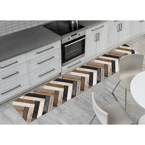 Tappeto Passatoia Cucina Antiscivolo Stampa Digitale Dis. Listelli Legno, misura50x280coloreLegno (1/4)