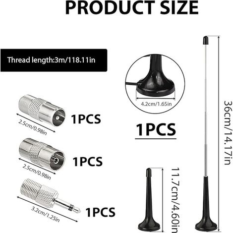 Antenne Radio FM Dab Intérieur Télescopique avec Base Magnétique, Compatible avec Récepteurs Stéréo, 75 Ohm Base Tuners Radio Portables, et Systèmes Hi-FI (1/4)