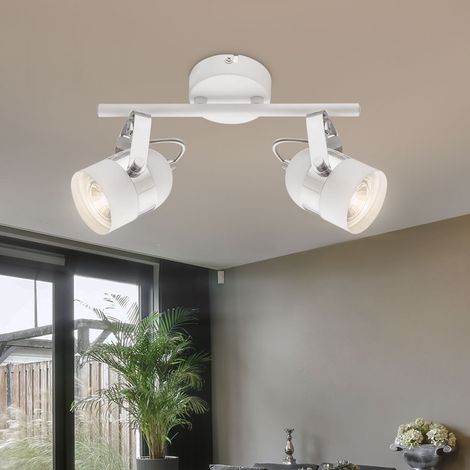 Deckenleuchte schwenkbar Deckenstrahler 2 Flammig Deckenlampe Chrom weiß, Metall, 2x LED 5W 290Lm warmweiß, LxH 30x14,5 cm