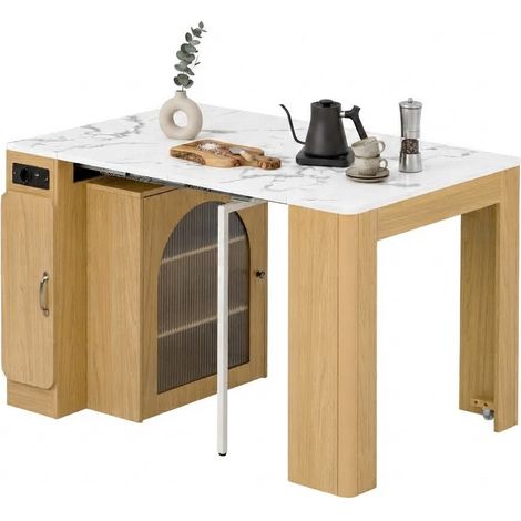 ELVMI Mesa de comedor extensible para 4 personas con 3 tableros, ruedas ocultas y enchufes USB, cocina, 83 x 39.679.6119.6149.6 x 77 cm (1/5)