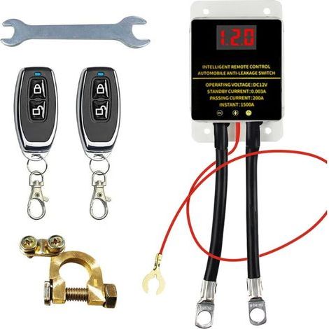 Interruttore automatico a batteria da 12V 200A con telecomando e indicatore di tensione a LED, adatto per auto, camper, veicoli fuoristrada, barche e camion. (1/5)