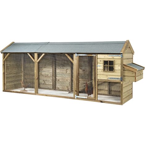 Fatmoose Hühnerstall mit Auslauf CosyChicken Cottage aus Holz - 363x95x148 cm