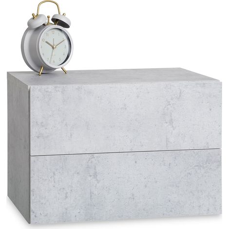 Idimex – Table de chevet suspendue 2 tiroirs – Mélaminé aspect béton – Dimensions 29x42x30 cm – Rangement moderne et gain de place (1/6)
