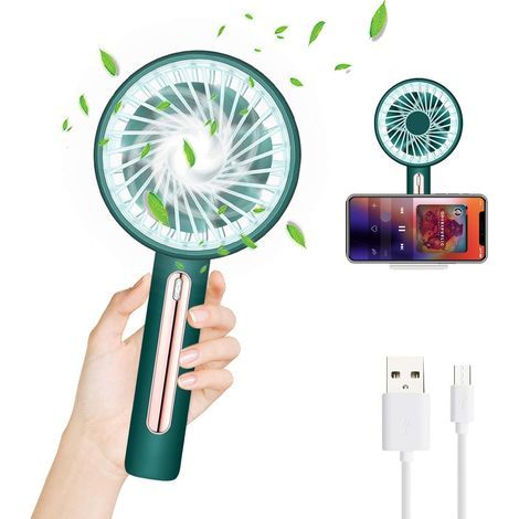 Mini-Taschenventilator, wiederaufladbarer USB-Ventilator mit Standfuß, kleiner, leiser Handventilator mit 4 Geschwindigkeitsstufen für Zuhause, Tisch, Büro, Reisen und Auto – Green-Fei Yu (1/5)