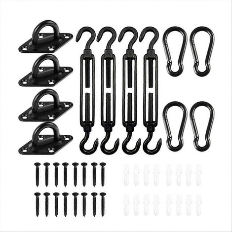 Kit de fixation pour voile d'ombrage triangulaire ou rectangulaire (44 pièces), idéal pour terrasse, jardin et extérieur. (1/5)