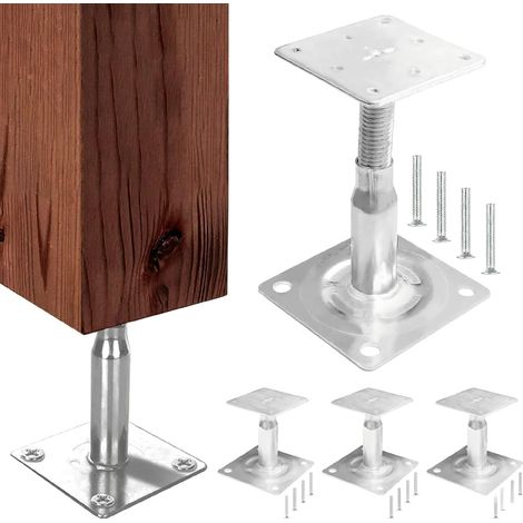 Lot de 4 supports de poteau réglables en hauteur - 100 à 140 mm - Pieds réglables à visser pour poutres en bois, poteaux - Pour clôtures, abris, abris de voiture, pergolas, travaux de construction