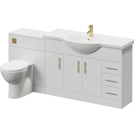 Alexander James Cento Gloss White 1800mm 3 Door Vanity Unit Toilet Suite - 1800mm - Brushed Brass 96mm Bar HandleJames Toilet Pan and Seat