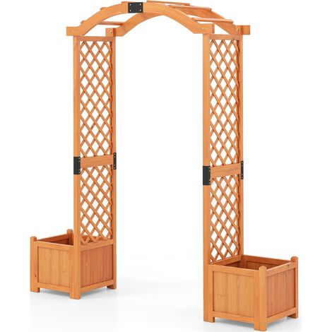 Arche de jardin avec treillis et bacs à plantes 185 x 45 x 201 cm support pour plantes grimpantes style moderne en bois jaune