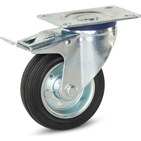 Roulette pivotante freinée - MESO - Caoutchouc inodore - Platine - 100mm - 80kg