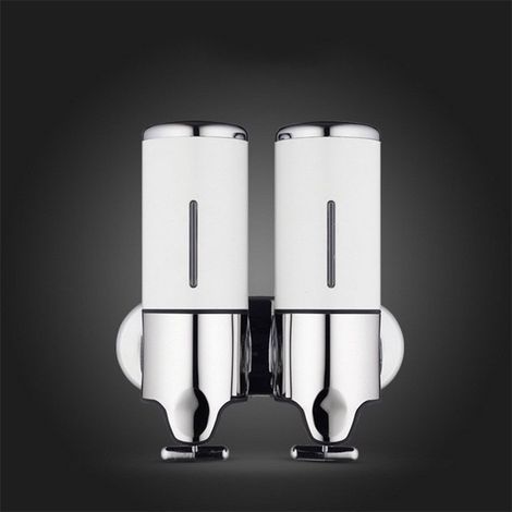 [NUNCA USADO] Dispensador de jabón de pared de 450 ml, dispensador de jabón de manos de doble cabezal, dispensador de champú líquido y gel de ducha para cocina, baño y hotel (blanco) (1/3)