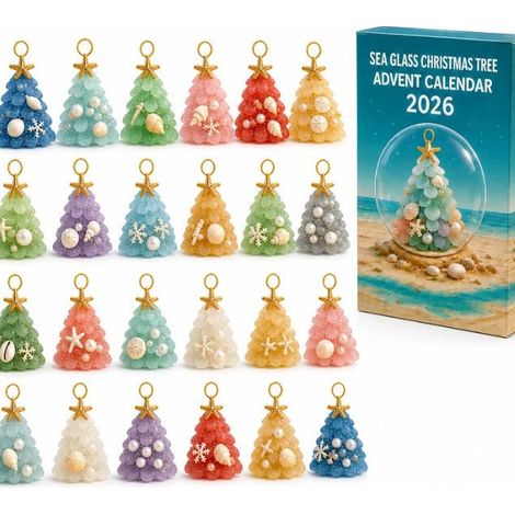 Christmas Advent Calendar 2026 - Sea Glass Style Christmas Tree Advent Calendar - Flat Design