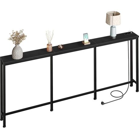 200cm Console Table, Entryway Table with Charging Station, Narrow End Table with 2 Sockets and 2 USB Ports, Industrial Style, for Living Room, Hallway, Black DTXG20CBB (1/5)