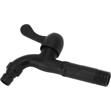Grifo de agua de acero inoxidable 304, calibre G1/2, de pared, largo, individual, para lavadora, negro.
