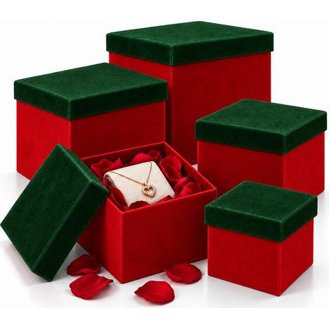 5 Box Regalo Natale Rosso e Verde Diverse Misure Decorazione Addobbo Natalizio (1/5)