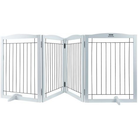 Freistehendes Hundetor, Haustiertor, 610 x 813 mm Türschutzgitter 4-Platten-Faltbares Hundetor für Breite & Schmale Durchgänge, Erweiterbare Klappbare Hundebarriere, Weißes Treppenschutzgitter (1/5)